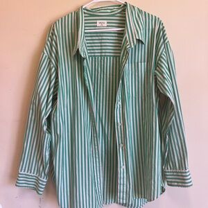 Aritzia Green and White Striped Shirt